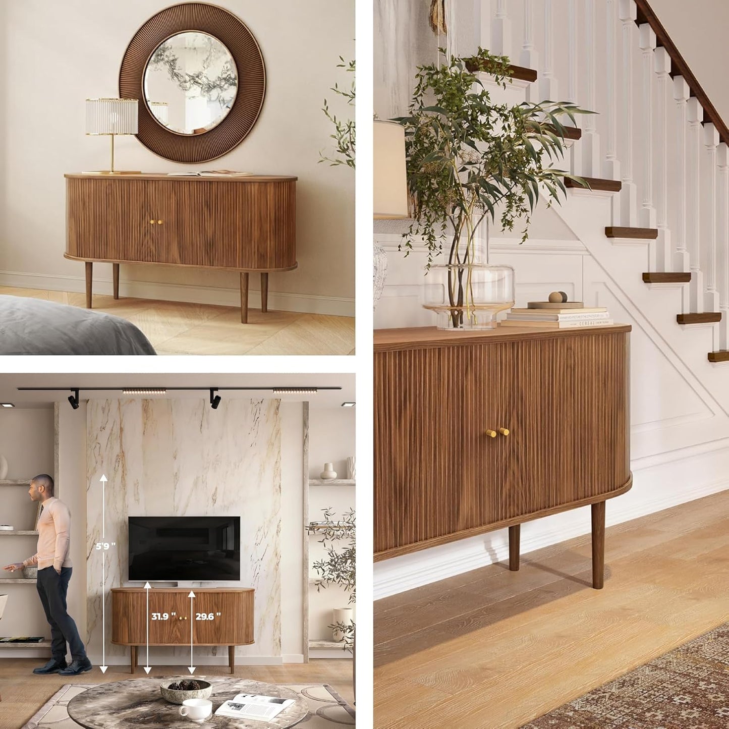 55'' Sideboard Storage Cabinet with Doors and Shelves - Wood Credenza for Living Room, Bedroom, Entryway and Home Office Cabinet. Kitchen Buffet, Modern Media Console Table with Storage (Walnut)