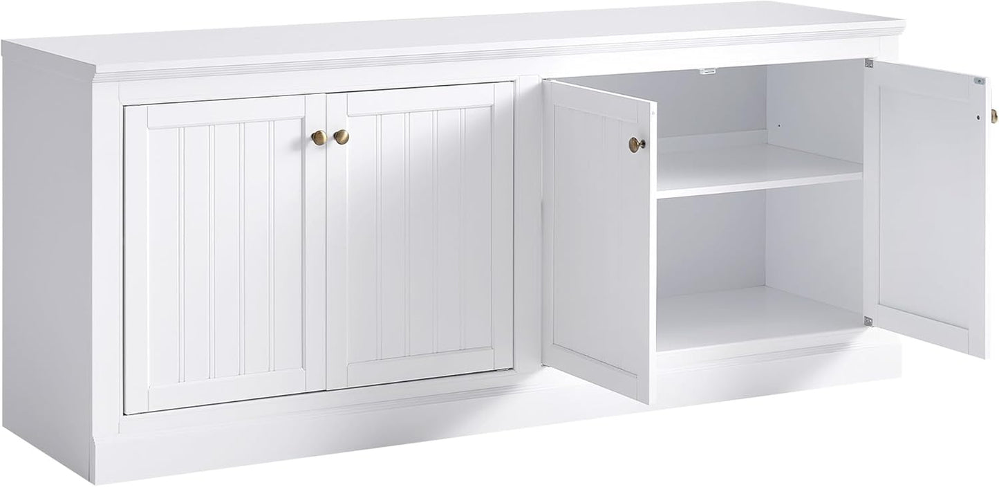 72" Farmhouse Sideboard Buffet Cabinet with Barn Doors, Storage Console Table with Adjustable Shelves, Coffee Bar/Tv Stand for Living Room, Kitchen, Entryway, White