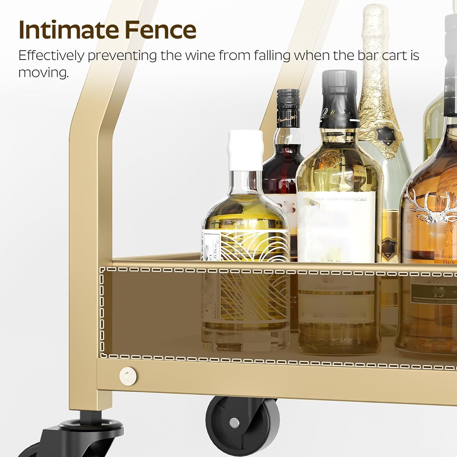 Bar Cart, Gold Bar Cart for the Home, Small Bar Cart on Wheels, Beverage Cart, Home Bar Serving Cart with Glass Holder, Drink Cart for Bar, Kitchen, Dining, Marble White and Gold BC03DW