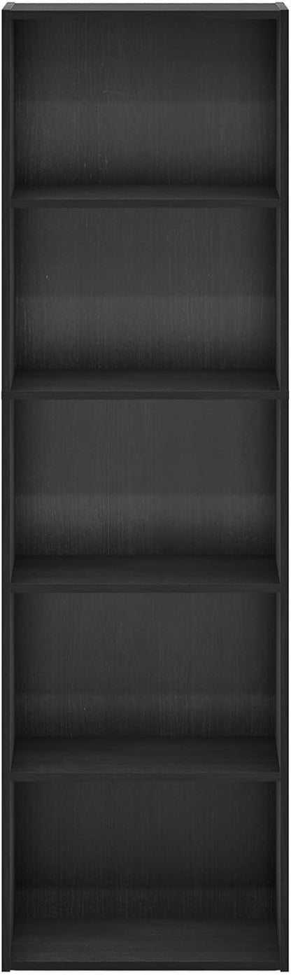 LUDER Book Shelf, 5-Cube Bookshelf, Bookcase with Open Shelf, 9.4 X 15.8 X 52, for Living Room, Bedroom, Home Office, Blackwood