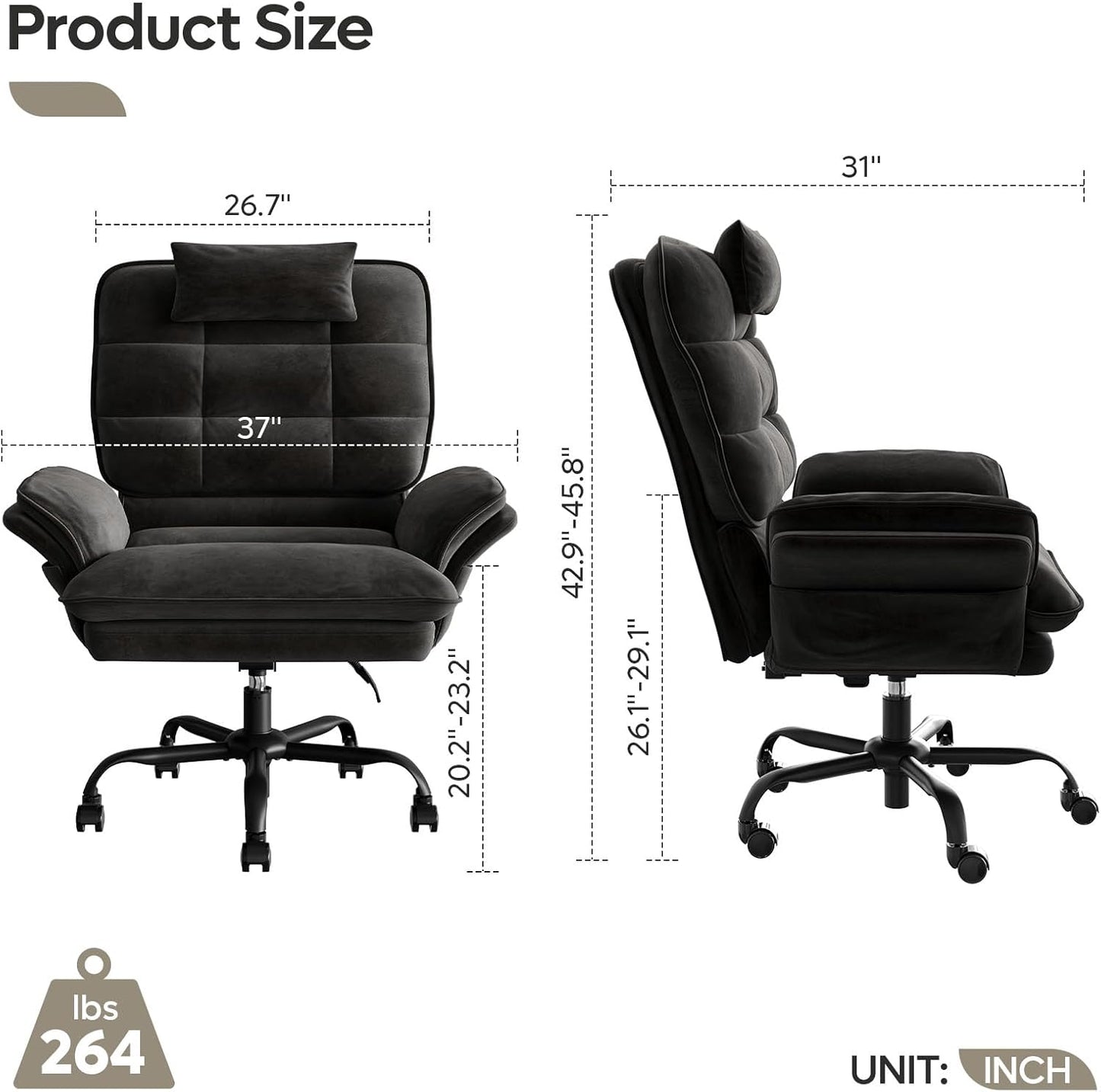 Cross Legged Office Chair, Criss Cross Chair with Adjustable Arms, 135° Reclining Velet Executive Chair with Wheels, Big and Tall Computer Desk Chair for Home, Office - Black