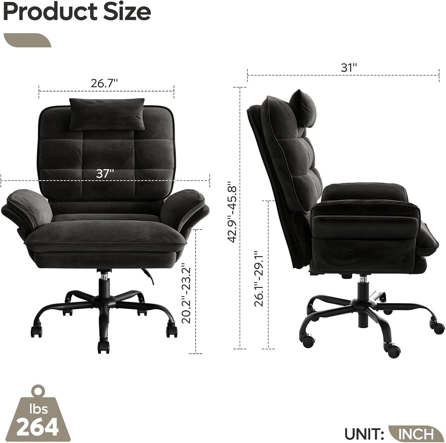 Cross Legged Office Chair, Criss Cross Chair with Adjustable Arms, 135° Reclining Velet Executive Chair with Wheels, Big and Tall Computer Desk Chair for Home, Office - Black