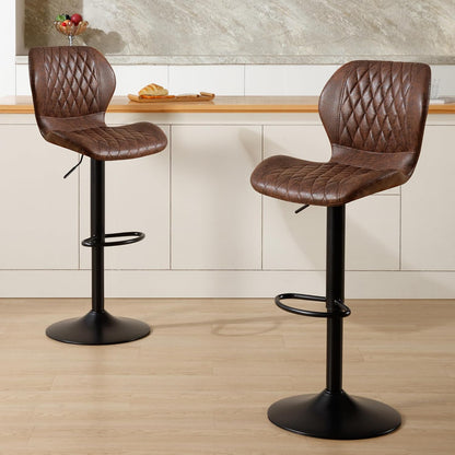 Bar Stools Set of 2, Modern Swivel Counter Height Barstools for Kitchen Island Chairs, Adjustable Faux Leather Bar Stools with Back for Kitchen Counter Bar, Brown