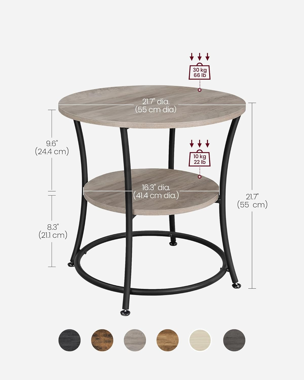 Side Table, 2-Tier round End Table, Nightstand with Steel Frame for Small Spaces, Living Room, Bedroom, Natural Beige
