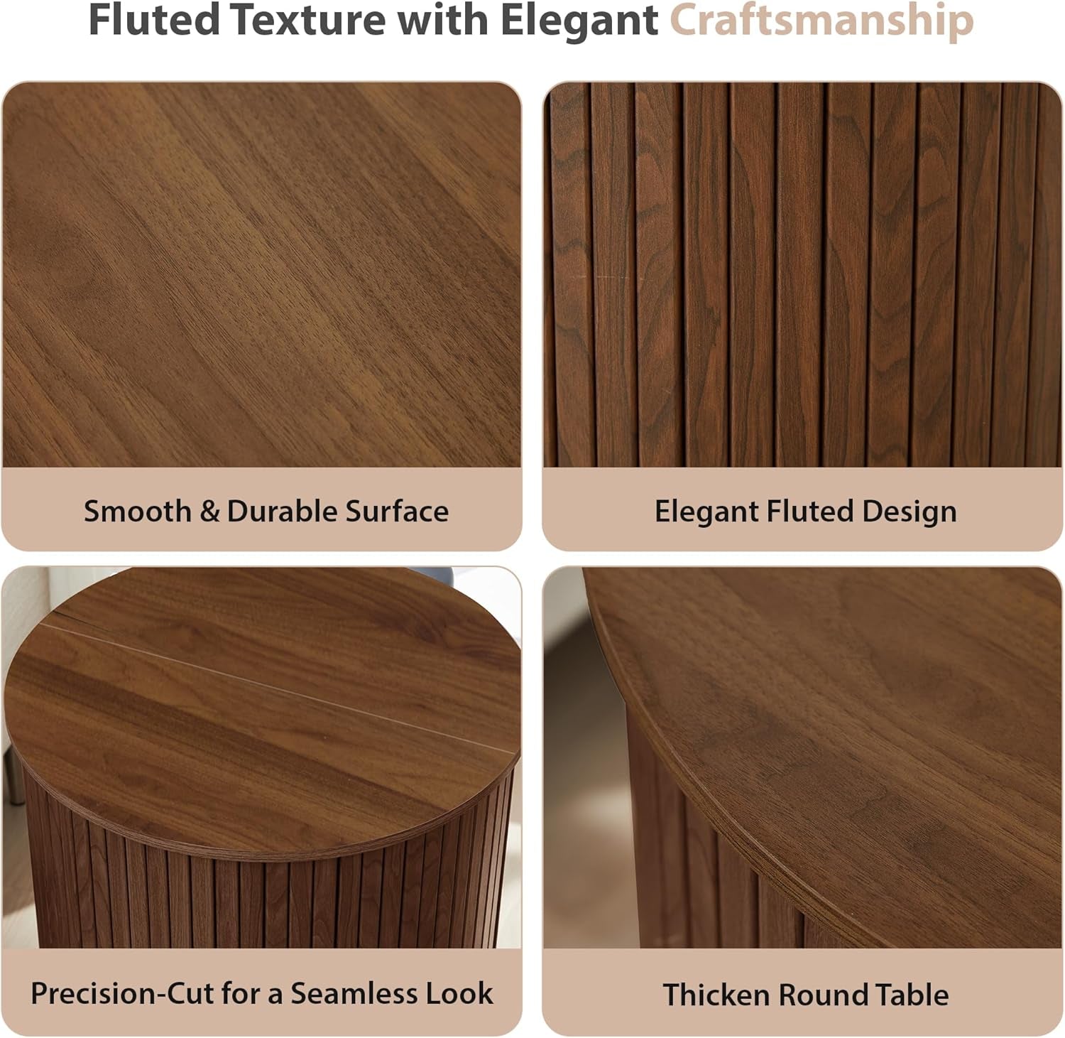 Nesting round Side Table Set of 2, Half-Moon End Tables with Storage Lids, Accent Fluted Bedside Tables with Metal Frame, Sofa Table Nightstand for Bedroom Living Room (1 Round, Walnut)