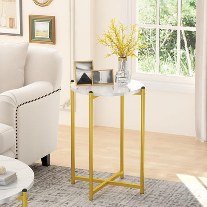 Coffee Table Set of 3,Modern Faux Marble Top with Golden Frame,1 Coffee Table & 2 Accent Table, Living Room Table Set, for Apartment,Office and so On,White & Gold (LCTR-W)