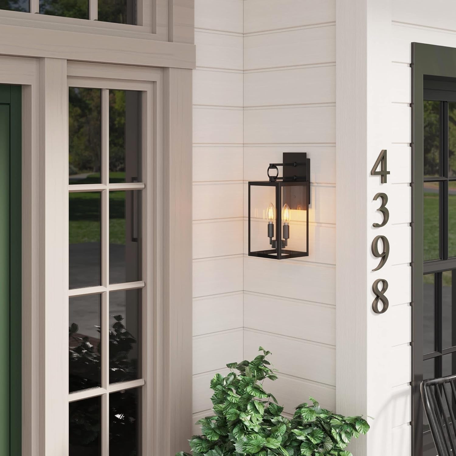 Ferris Outdoor Black Wall Sconce Light Fixture, Porch Lantern for Exterior with Iron Frame and Clear Glass Shade, Black/Clear