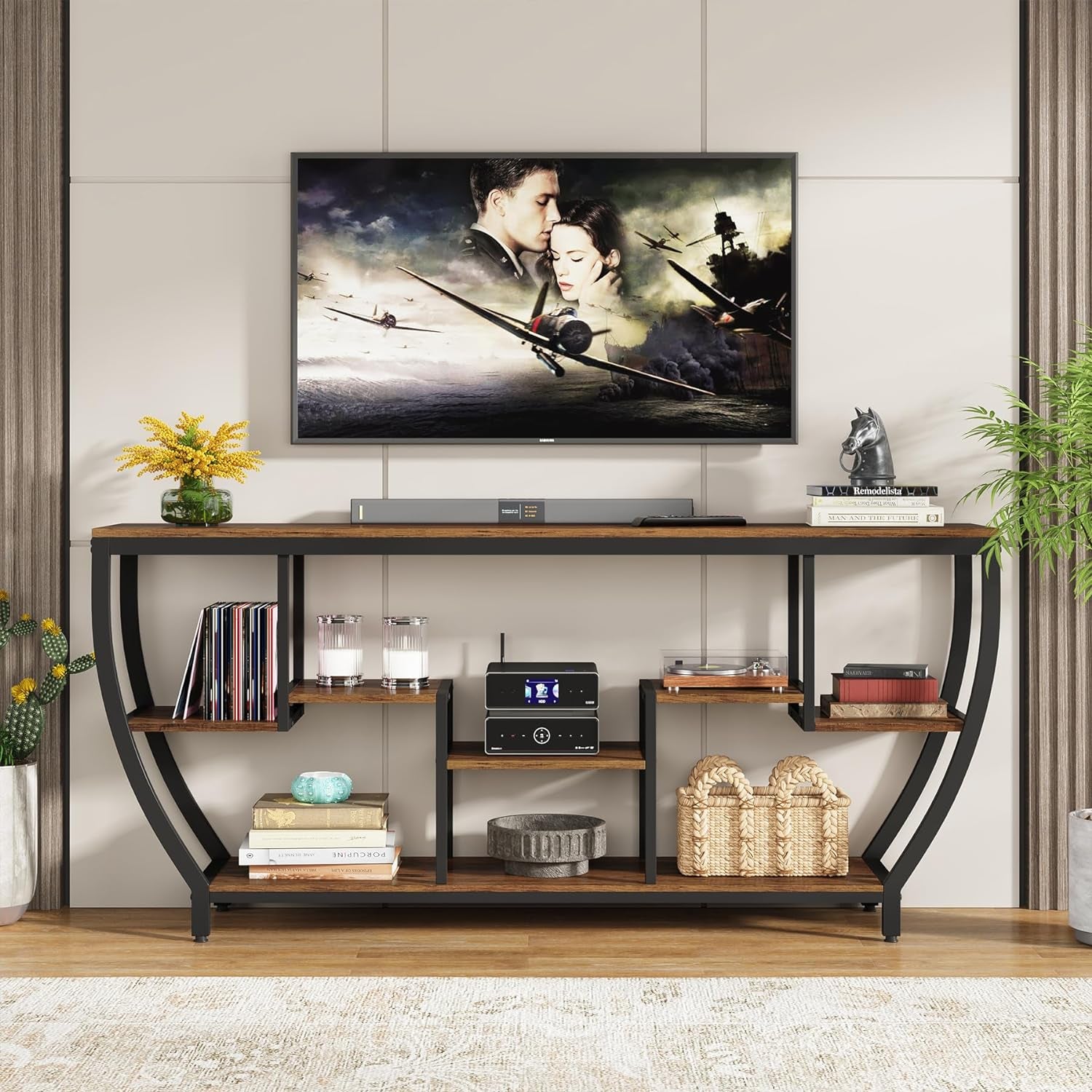 70.9 Inch Long Sofa Table with Shelves, Rustic Console Table with Storage, Industrial Entryway Table TV Stand, behind Couch Table Accent Tables for Living Room, Hallway, Foyer