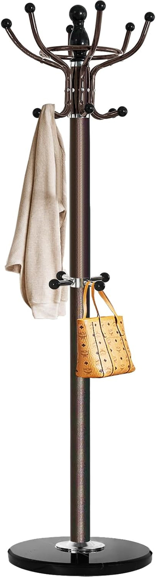 Freestanding Coat Rack with 16 Hooks & Marble Base - Heavy Duty Metal Hall Tree Stand for Entryway, Hats, Coats, Bags Rack- Modern Hanger Organizer for Home, Office, Dorm (16 Hooks -Bronze)