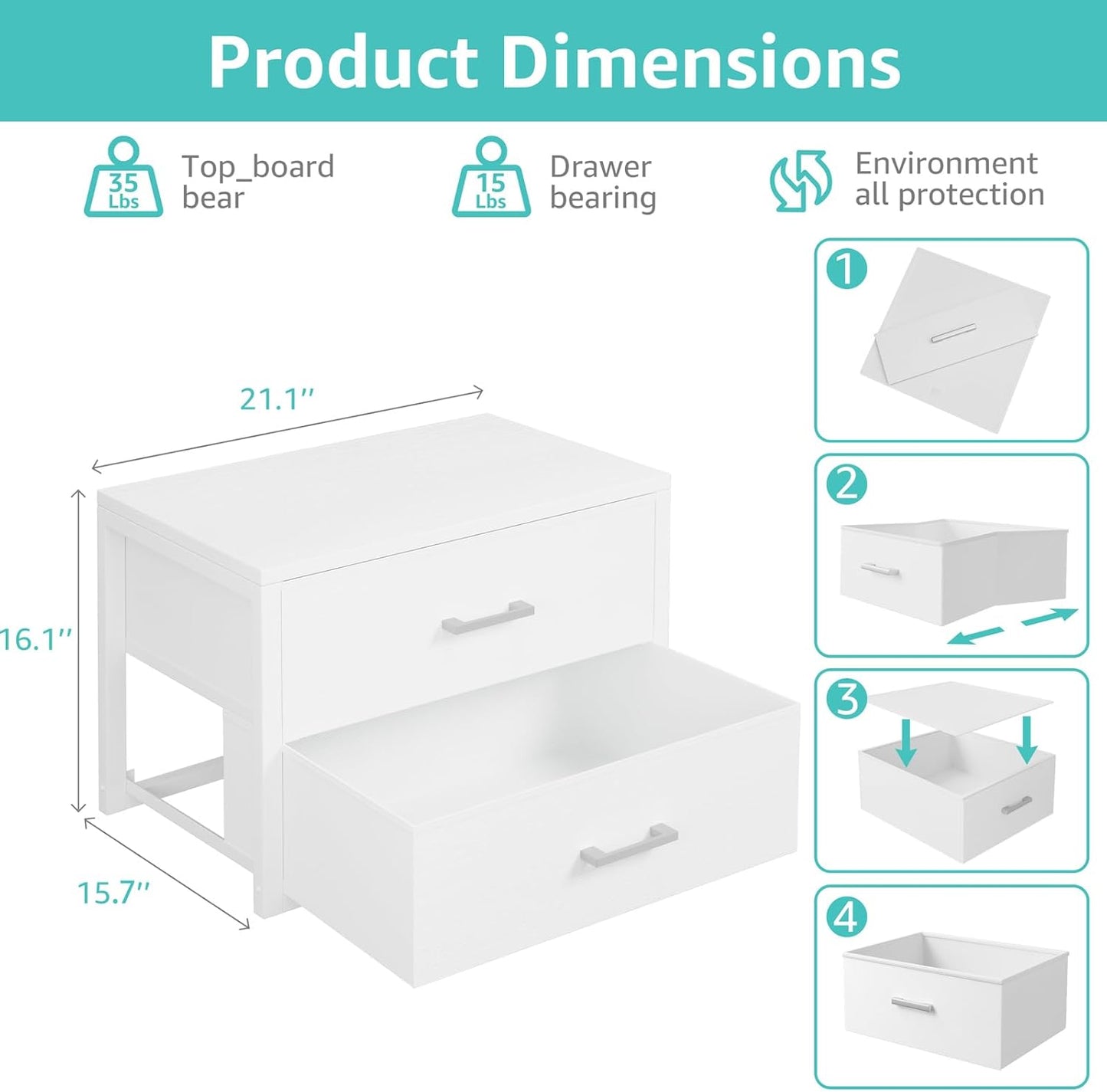 Stackable Storage Drawers Closet Organizers and Storage Fabric White 2 Drawer Dresser for Bedroom 2 Packs Modern