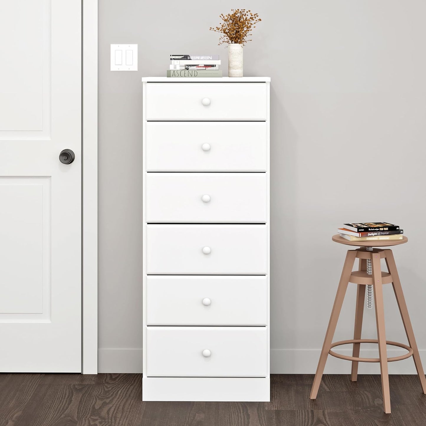 Astrid Tall White Dresser: 16.5"D X 19.75"W X 50"H, 6-Drawer Chest for Bedroom by  - Perfect Chest of Drawers for Ample Storage