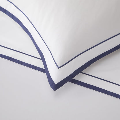 White King Pillow Shams Set of 2, 100% Cotton Luxury Hotel Pillowcases with Navy Embroidered Double Border, Soft Smooth Elegant Decorative Pillow Cases with Envelpe Closure, 20X36 Inches