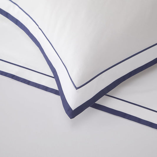 White King Pillow Shams Set of 2, 100% Cotton Luxury Hotel Pillowcases with Navy Embroidered Double Border, Soft Smooth Elegant Decorative Pillow Cases with Envelpe Closure, 20X36 Inches