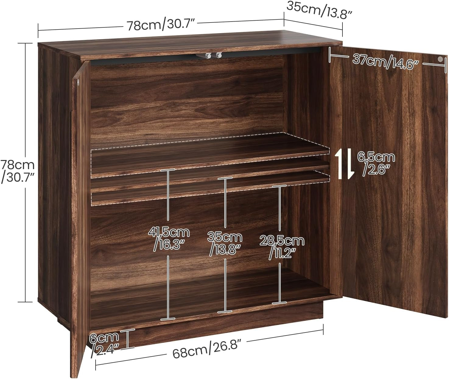 Buffet Cabinet, Sideboard Buffet Cabinet with Storage, Coffee Bar Cabinet, Push-To-Open Doors & Adjustable Internal Shelf, Buffet Table for Kitchen, Dining Room, Walnut MCB01HT
