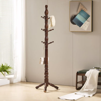 Coat Rack, Natural Wood Coat Racks with 3 Height Options and 9 Hooks,Coat Tree Ease of Assembly,Freestanding Hall Tree for Home/Office/Entryway/Hallway (Walnut)