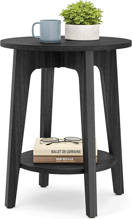 Side Table, Small round End Table with Lower Shelf, Nightstand for Small Spaces, Living Room, Bedroom, Charcoal Gray ULET283T22