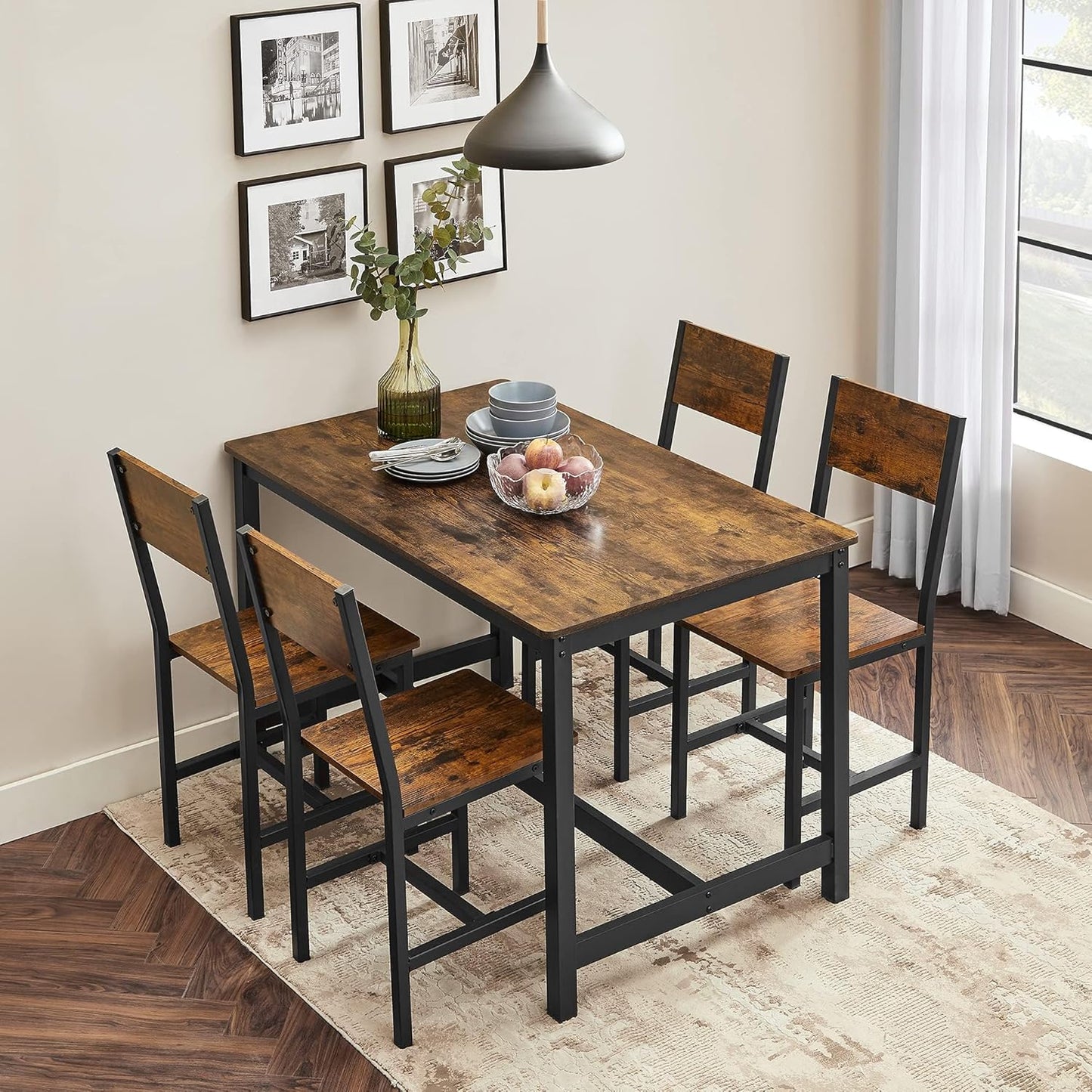 Dining Chair Set of 2, Rustic Wood Chairs with Metal Steel Frame, Easy to Assemble, Comfortable Seat, Modern Farmhouse Chair for Kitchen, Bedroom, Living Room, Wheat Brown and Cloud White