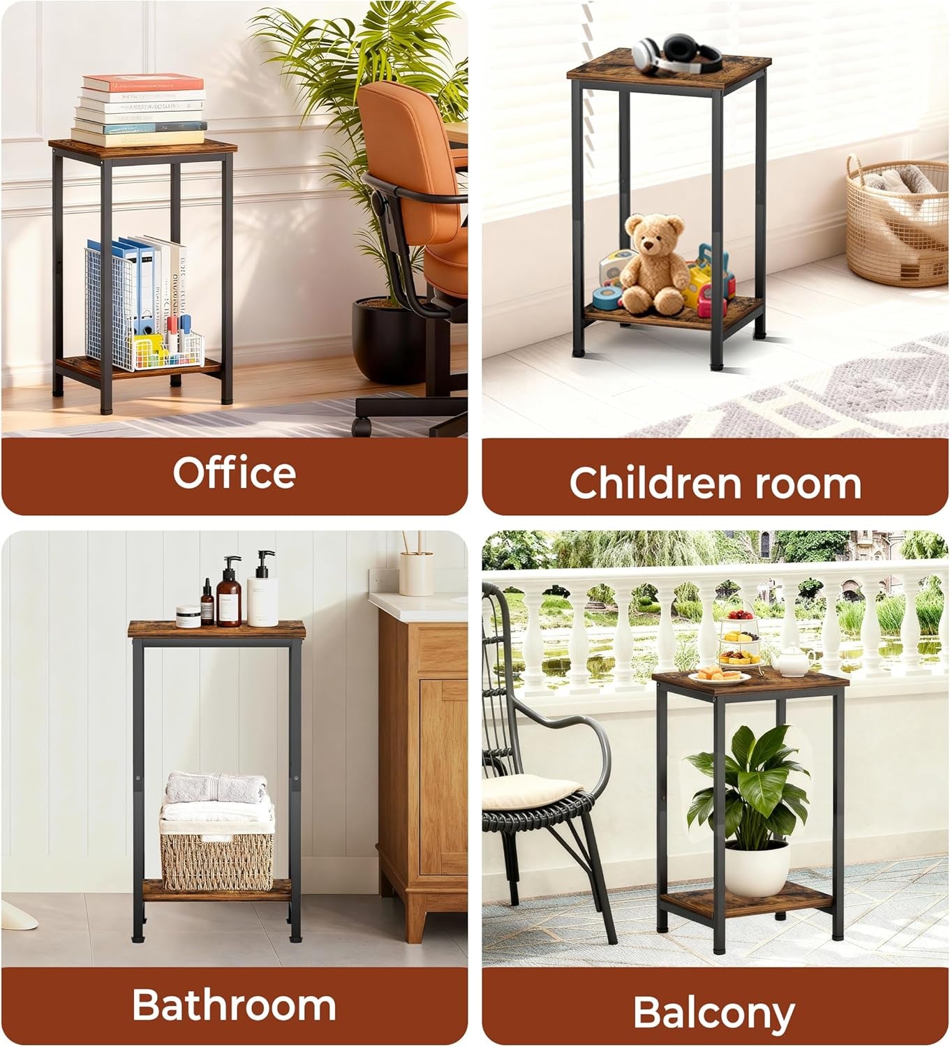 Small Side Table for Small Space End Tables for Living Room, 2-Tier Storage Shelf Night Stand, Sofa Bedroom Bedside Table Nightstand Storage, Rustic Brown