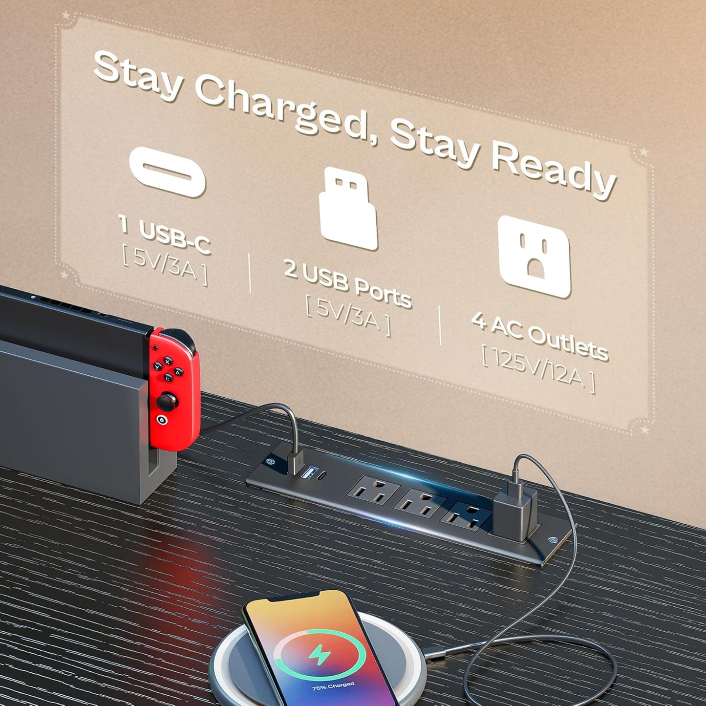 63 Inch LED TV Stand Dresser with Power Outlets, USB-C Port and LED Lights, 10 Fabric Drawer Dresser for Bedroom, Long Entertainment Center for 65, 70 Inch TV, Open Shelves, PU Leather, Black