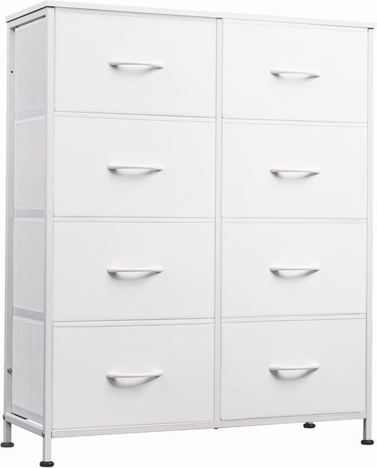 Fabric Dresser for Bedroom, Tall Dresser with 8 Drawers, Storage Tower with Fabric Bins, Double Dressers, Chest of Drawers for Closet, Playroom, Dormitory, White