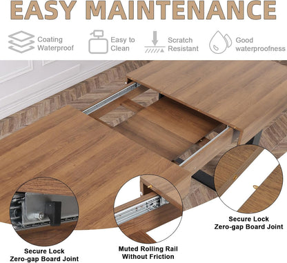 63”-79” Extendable Dining Room Table, Modern Farmhouse Wooden Kitchen Table, Long Expandable Dining Table for 6 8 10, Large Expanding Tables Conference Tables (Walnut Brown)
