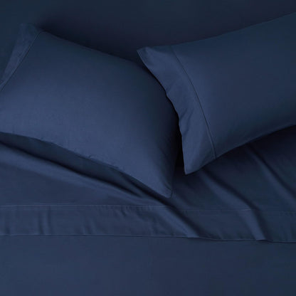 Lightweight Super Soft Easy Care Microfiber 4 Piece Bed Sheets Set with 14-Inch Deep Pockets, Queen, Navy Blue, Solid
