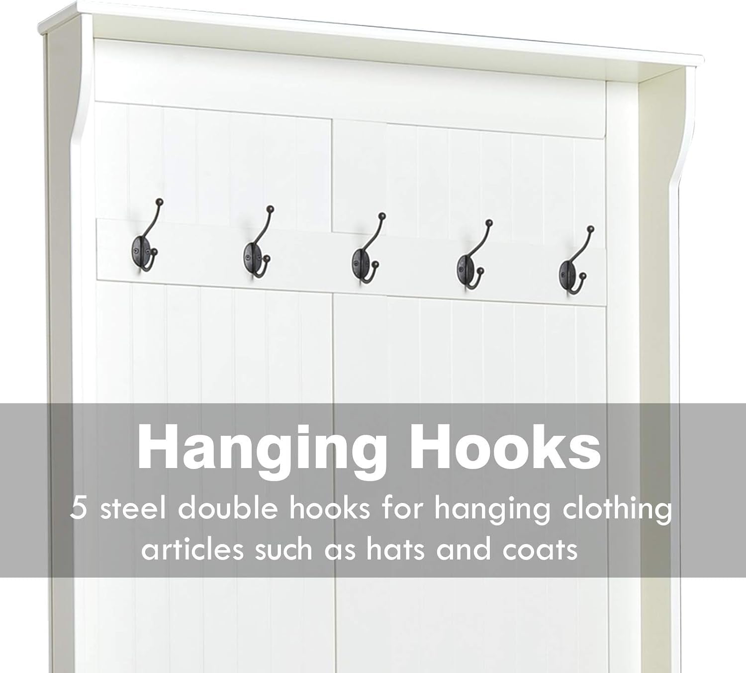 Hall Tree with Bench and Shoe Storage, 3-In-1 Entryway Bench with Coat Rack, 5 Hooks and Flip Top Storage Compartment, Cream White