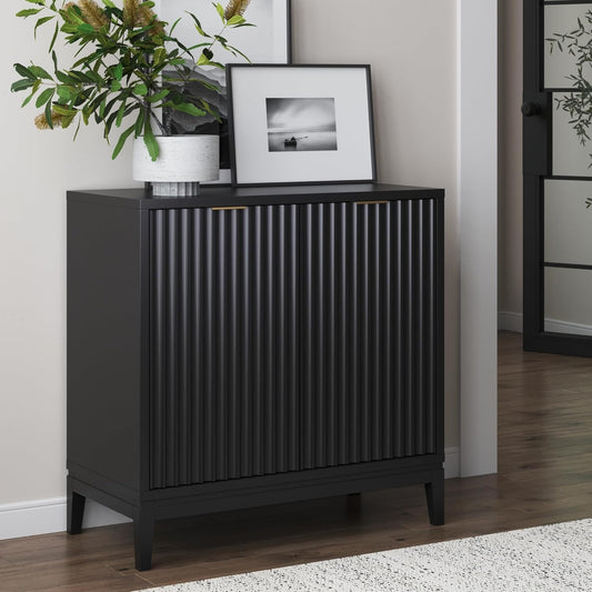 Jasper Modern Sideboard, Kitchen Storage Cabinet with Fluted Doors, Accent Storage for Kitchen or Living Room, Black Oak