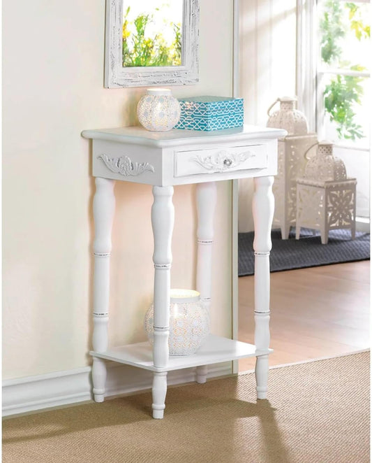 34353 Carved White Side Table, Multicolor