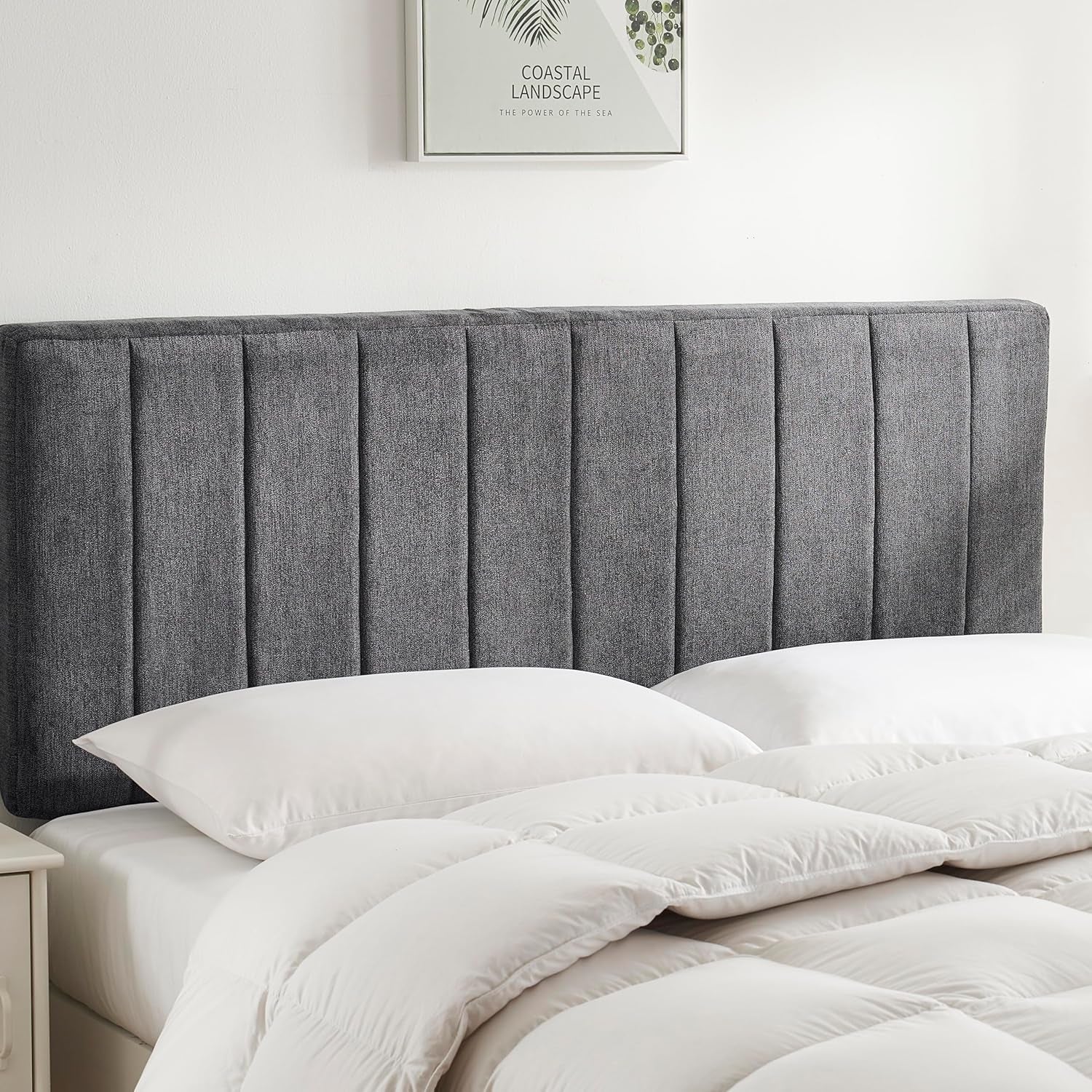 Upholstered King Headboard - Easy Assemble Channel Stitched Headboard King Size Bed - Wall Mounted Headboards with 3D Soundproof Wall Panels Peel & Stick Floating Headboards, Grey