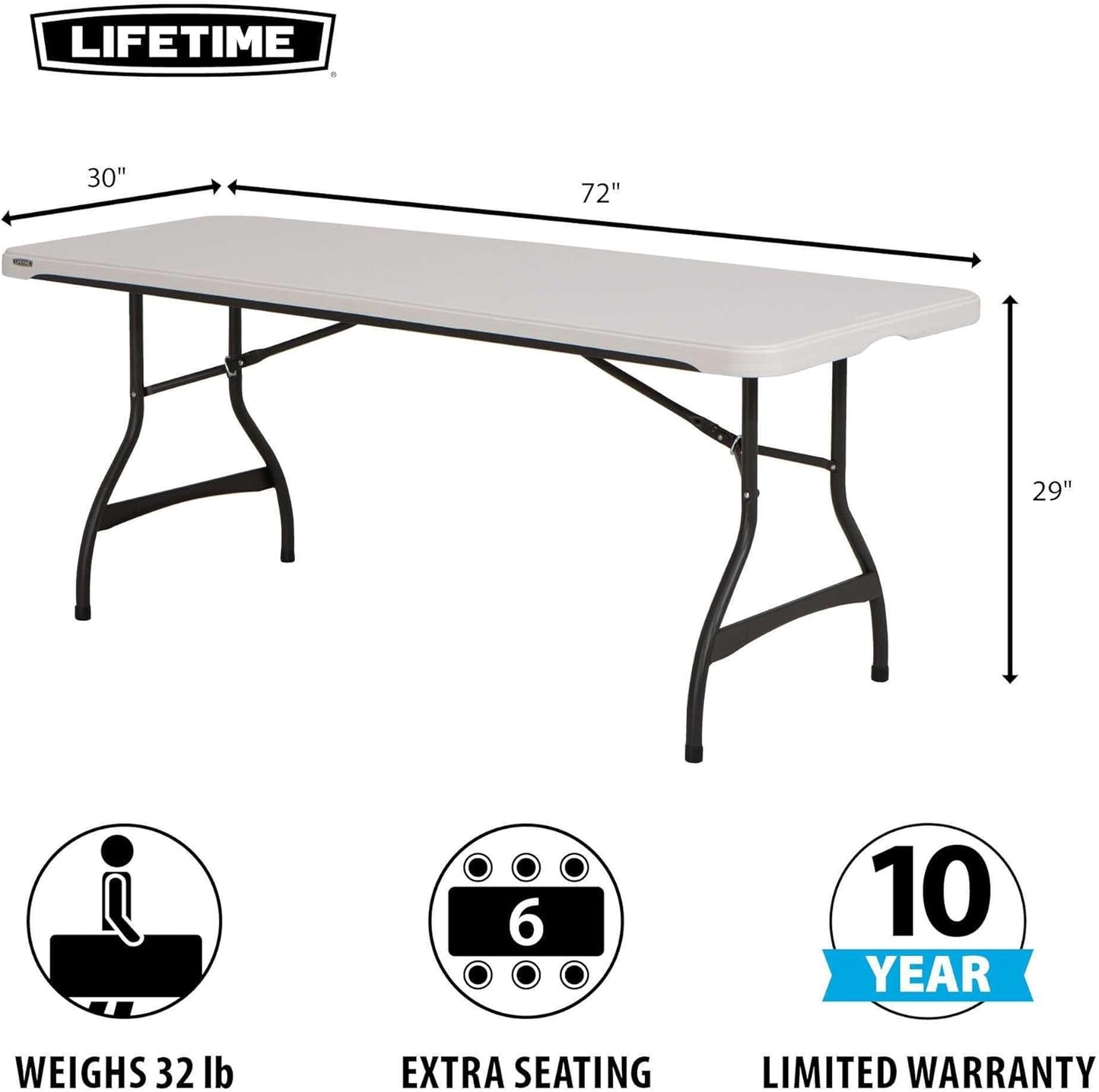6-Foot Nesting Folding Table, Commercial, Almond
