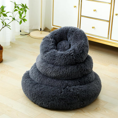 Donut Dog Bed Cat Bed Fluffy Calming Pet Bed Dog round Bed Cat round Bed Warm Kitten Nest Ideal for 3Kg Pet, Small, Dark Light