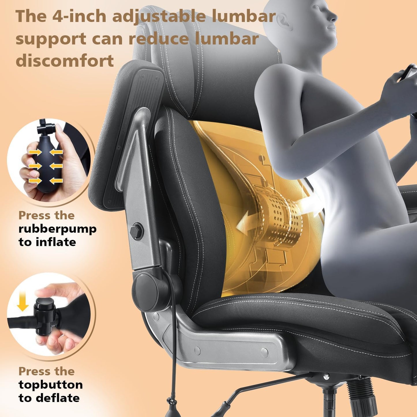 600LBS Breathable Fabric Big and Tall Office Chair with 5D Flip Arms and Pocket Spring Cushion, Ergonomic Heavy Duty Executive Office Desk Chair with Lumbor Support, High Back Computer Chair (600Lbs)