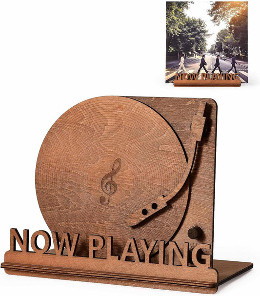Now Playing Vinyl Record Stand, Tabletop Wooden Record Holder, Now Spinning Vinyl Stand Storage for Albums Magazine, Vintage Album Display Organizer Rack for LP Enthusiast