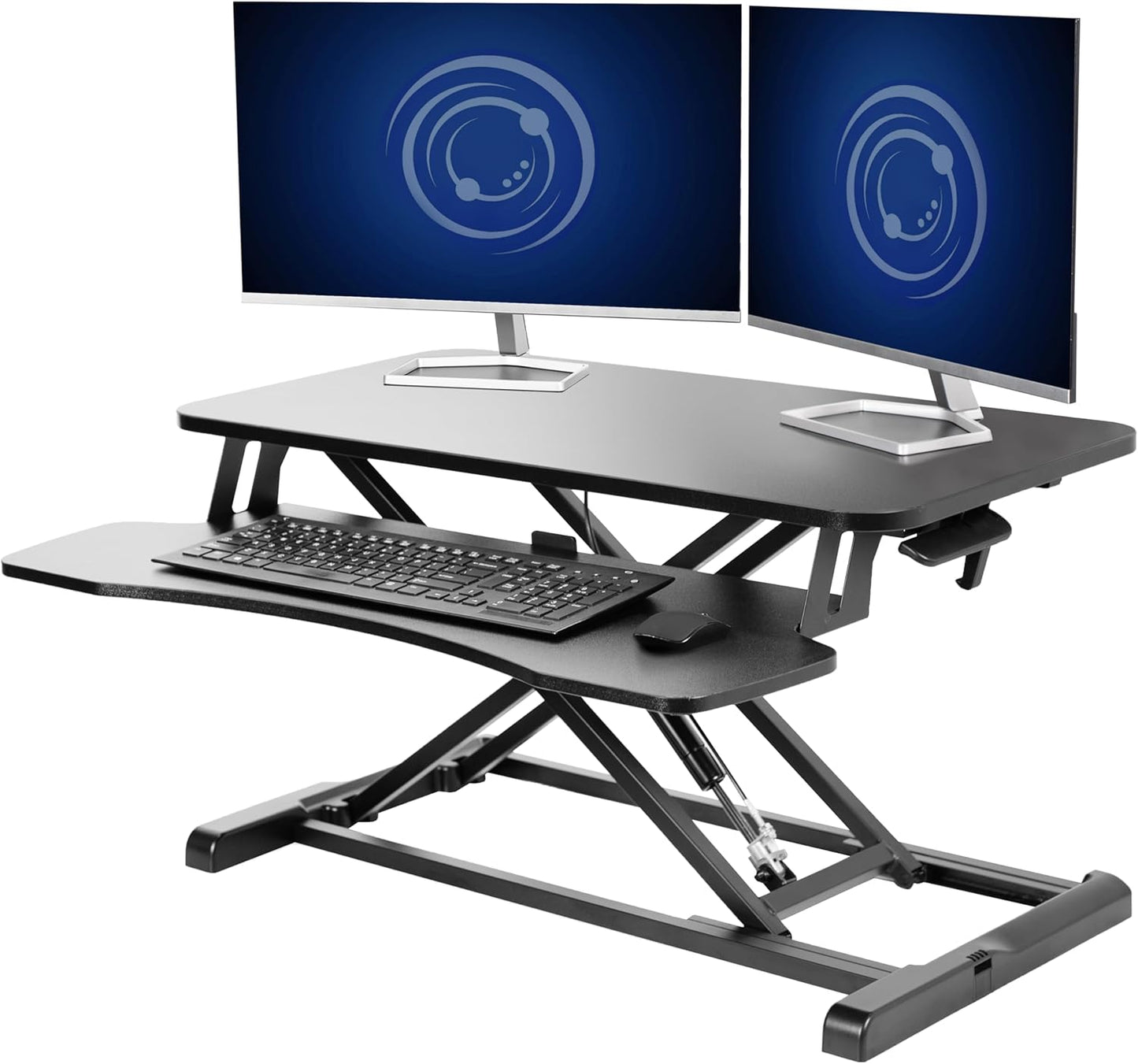 32 Inch Desk Converter, K Series, Height Adjustable Sit to Stand Riser, Dual Monitor and Laptop Workstation with Wide Keyboard Tray, Black, DESK-V000K