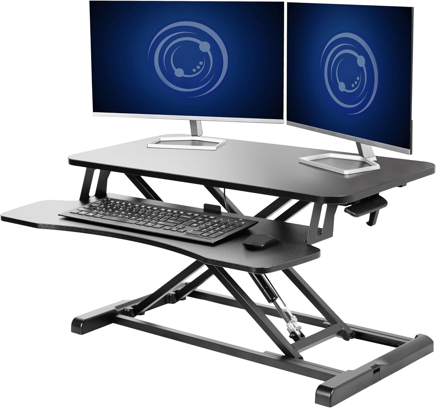 32 Inch Desk Converter, K Series, Height Adjustable Sit to Stand Riser, Dual Monitor and Laptop Workstation with Wide Keyboard Tray, Black, DESK-V000K