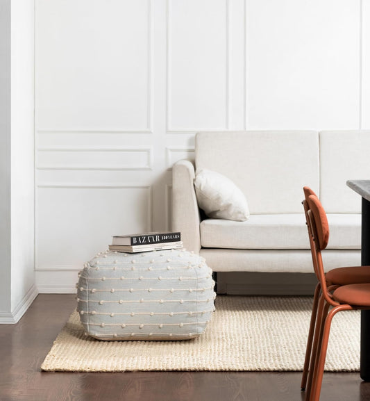 100% Handmade & Handcrafted Comfortable Home Décor Pouf Ottoman Footrest for Living Room, Bedroom, Nursery, Kidsroom, Patio Furniture - (22" X 22" X 16"- Teal,Ivory)