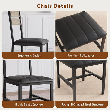 Dining Table Set for 4, Extendable Kitchen Table with 4 PU Leather Upholstered Dining Room Chairs, Wood Kitchen Table Set with Built-In Storage Rack for Dining & Small Spaces, Grey