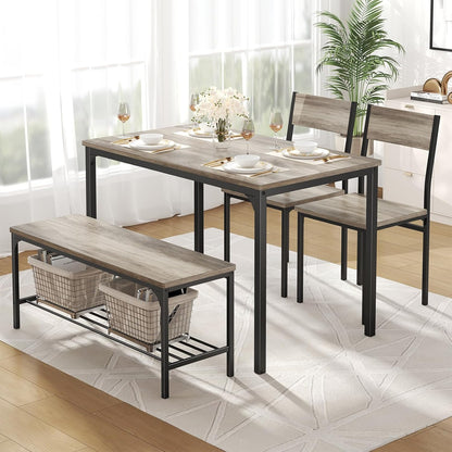 Dining Table Set, Dining Table for 4 with Bench, Kitchen Table, Space-Saving Ideal 4-Person Set for Dining Room Kitchen Apartment Corner Grey 4 Pack