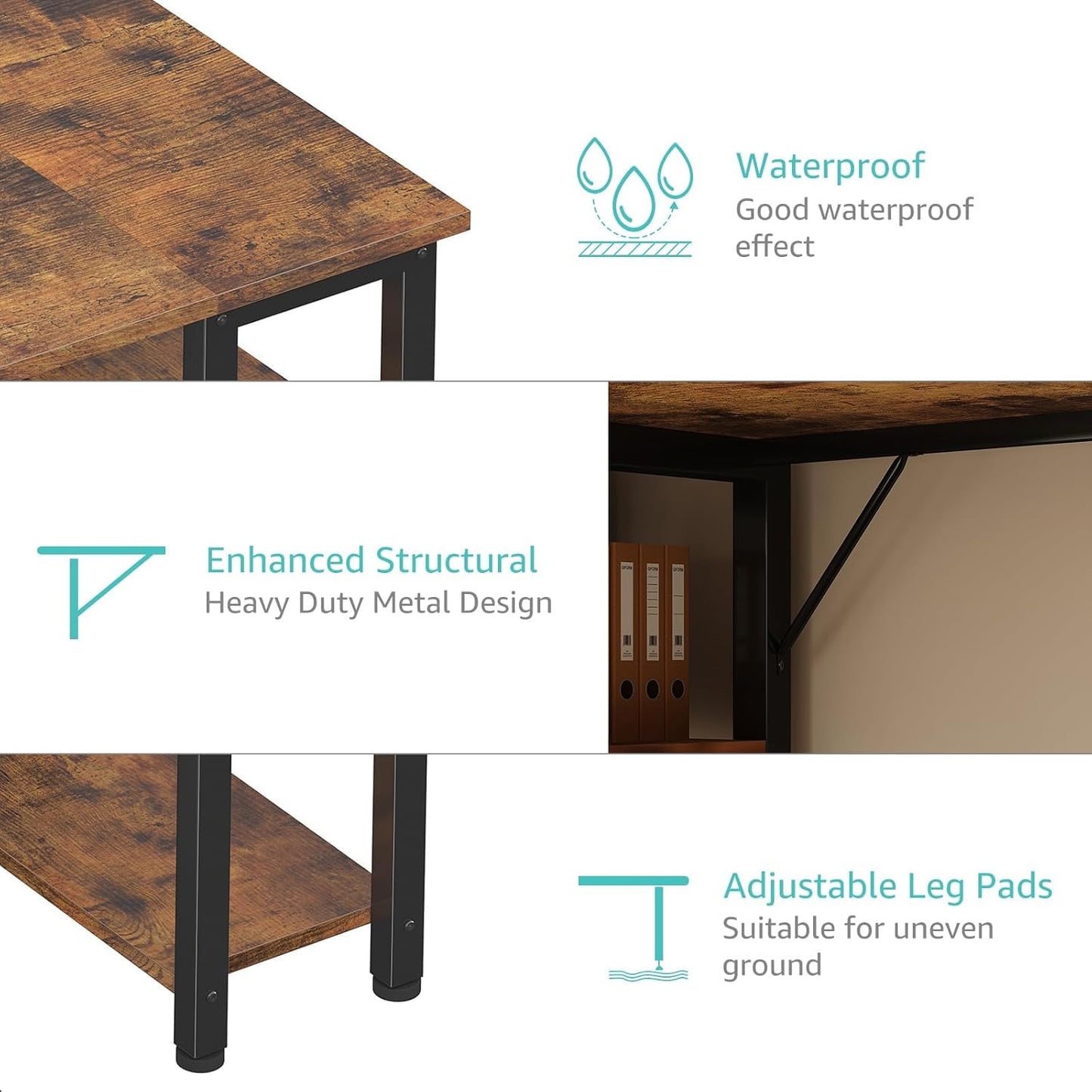 63 Inch Computer Desk with 4 Fabric Drawers & Storage Shelves, Writing Work Study Desk for Home Office Bedroom, Modern Simple Student PC Desks Table, Rustic Brown
