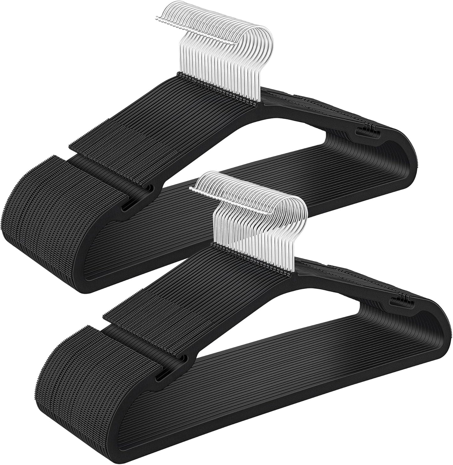 Clothes Hangers 50 Pack, Heavy-Duty Plastic Hangers, Coat Hangers with Wide Shoulder Notches, Pant Bar, 360° Swivel Hook, Space-Saving, 16.4 Inches, for Closet, Ink Black UCRP060B01