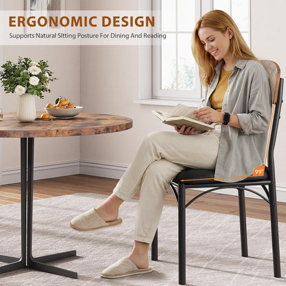 Dining Chairs Set of 4 - Upholstered Dining Room Chairs with PU Leather, Industrial Kitchen Chairs with Wooden Backrest and Thickened Metal Legs, for Dining Room, Living Room (Vintage)