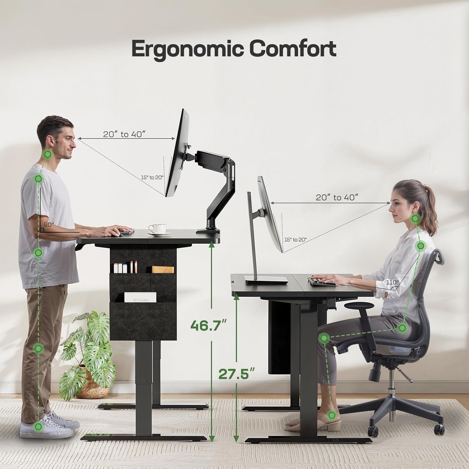 48X24 Electric Standing Desk - Adjustable Height Computer Desk with Memory Presets, Storage Bag & Cable Management for Home Office & Gaming Workstations
