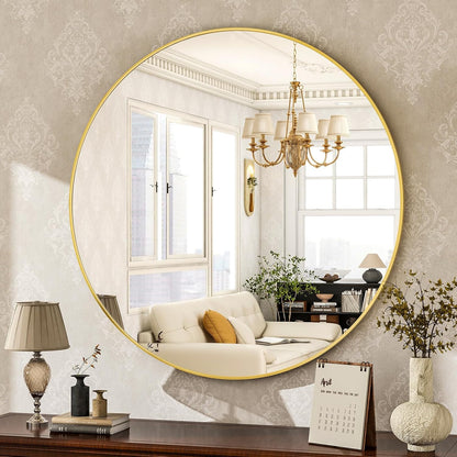 round Mirror 19.6 Gold Wall Mounted Circle Mirrors Vanity Mirror with Brushed Aluminum Alloy Frame Modern Decoration for Bathroom, Living Room, Vanity, Bedroom, Entryway