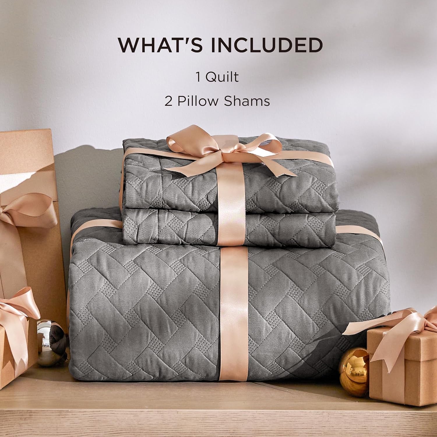 Quilts King Size - Grey Bedspreads King Size with Basket Weave Pattern, Soft Quilt Bedding Set, Lightweight Comforter Set Coverlet for All Seasons with 2 Pillow Shams (106" X 96")