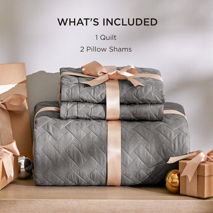 Quilts King Size - Grey Bedspreads King Size with Basket Weave Pattern, Soft Quilt Bedding Set, Lightweight Comforter Set Coverlet for All Seasons with 2 Pillow Shams (106" X 96")