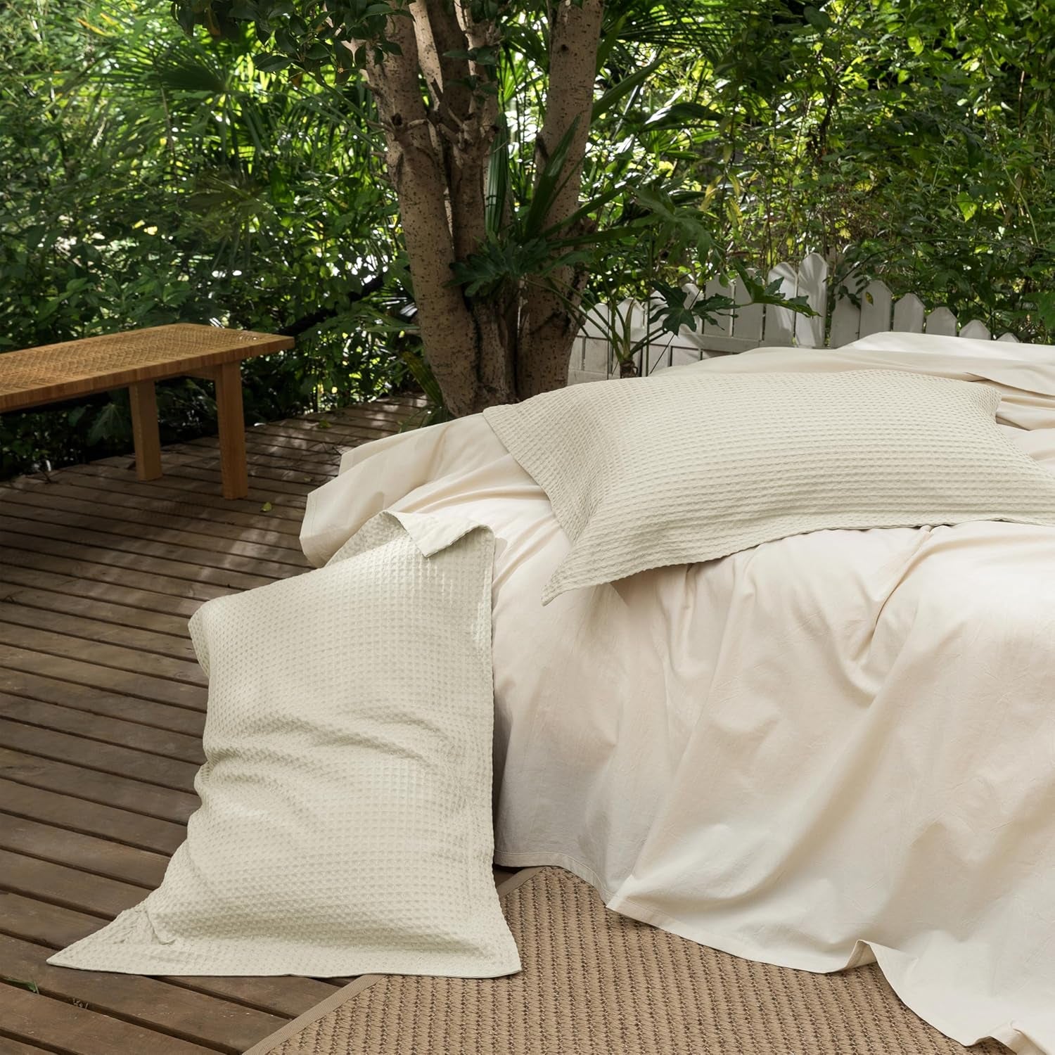 100% Cotton Waffle Weave Pillowcases 2 Pack King Size, 20X36 Inches Ultra Soft & Breathable Pillow Shams - Skin-Friendly Decorative Luxury Pillow Covers without Insert, Coconut White