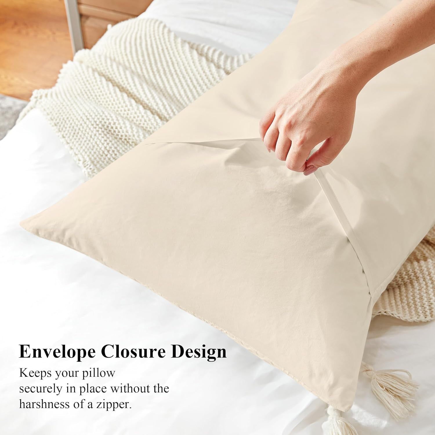 100% Coton Waffle King Size Pillow Cases Set of 2, Soft Aesthetic Pillow Shams Covers 2 Pack, Breathable Decorative Pillowcases without Inserts, 20 X 36 Inches Beige