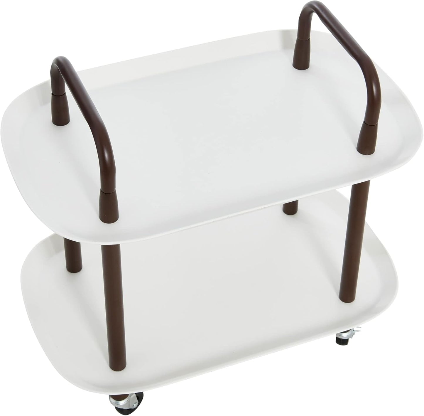 Modern Plastic and Metal 2-Tier Trolley, White and Brown