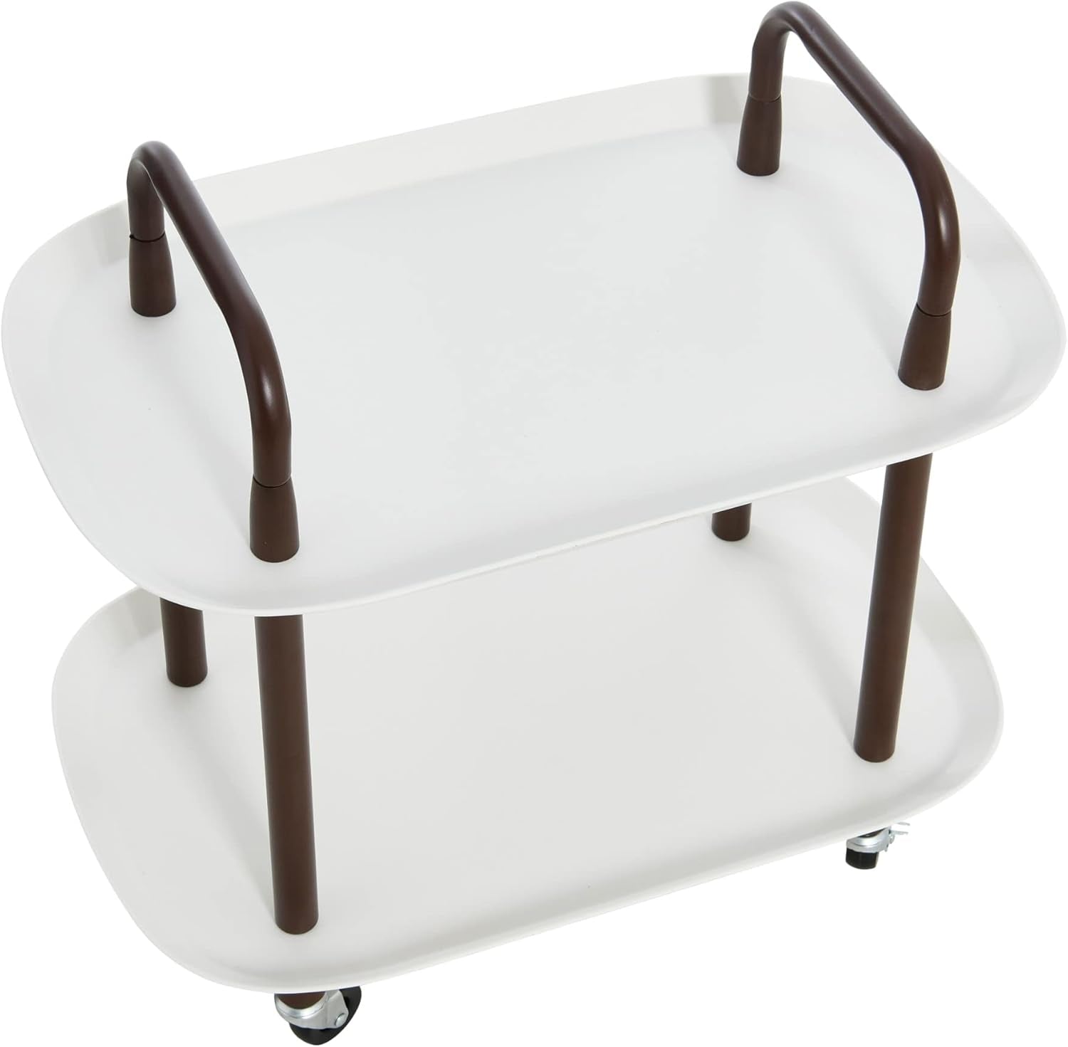 Modern Plastic and Metal 2-Tier Trolley, White and Brown